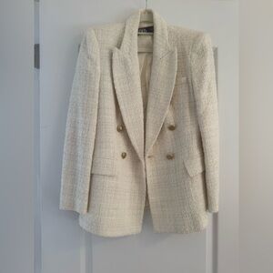 Zara Cream Textured Blazer